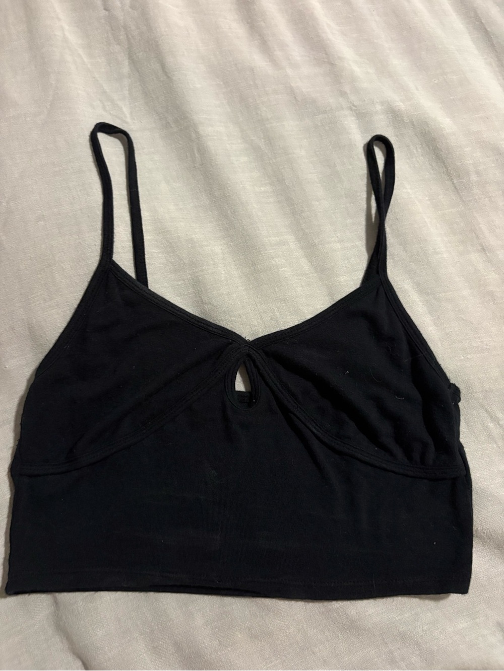 PacSun Black Cropped Spaghetti Strap Tank with Front Keyhole